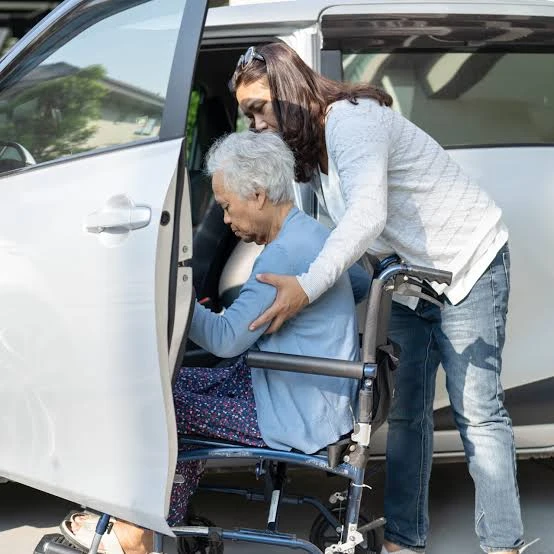 Caregiver Assisting Wheelchair Passenger Boarding